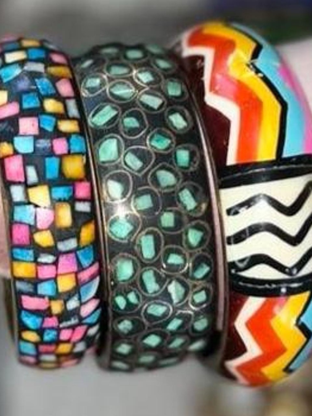 Colorful Enamel Statement Bangle Bracelet - Turquoise, Pink & Multicolor